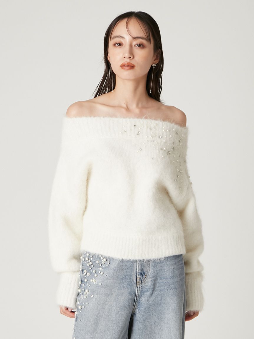 アルパカシャギービジューオフショルニット(ニット)｜トップス｜FRAY