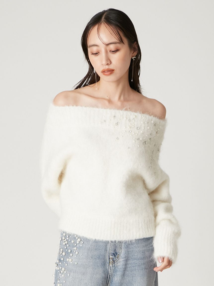 アルパカシャギービジューオフショルニット(ニット)｜トップス｜FRAY