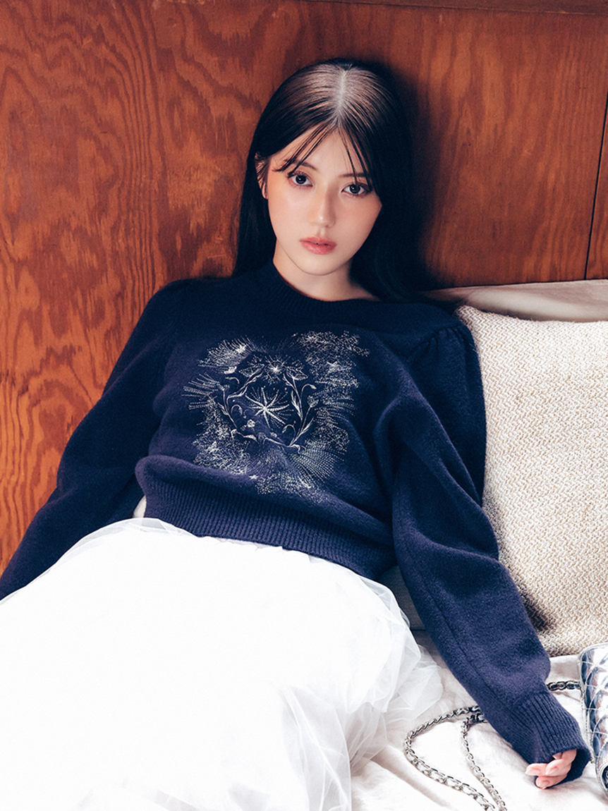 フレイアイディー　ニットエンブロイダリーカーディガン　ライトブルー　刺繍 エトワールエンブロイダリーカーディガン(ニット)｜トップス｜FRAY I.D