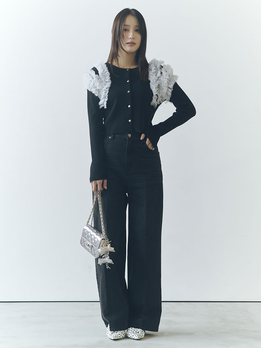 ショルダーチュールフリルニットカーディガン(カーディガン)｜トップス