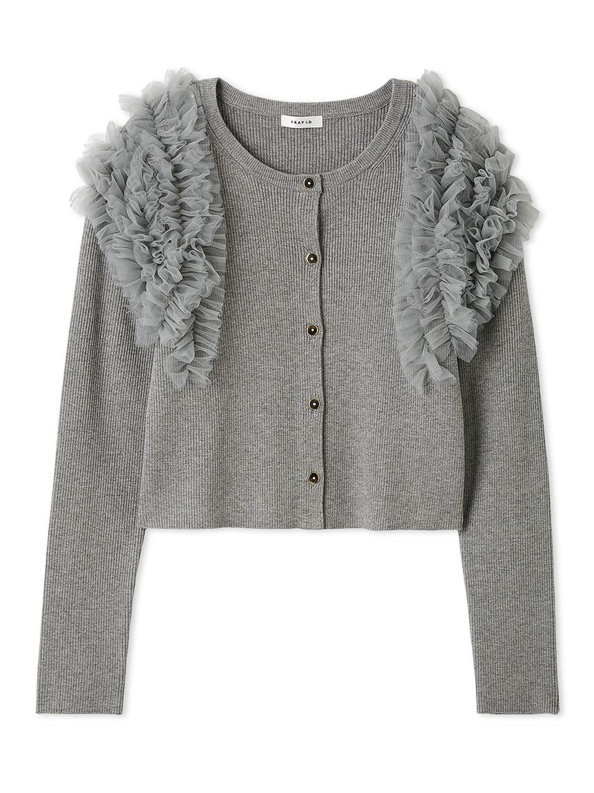 ショルダーチュールフリルニットカーディガン(カーディガン)｜トップス