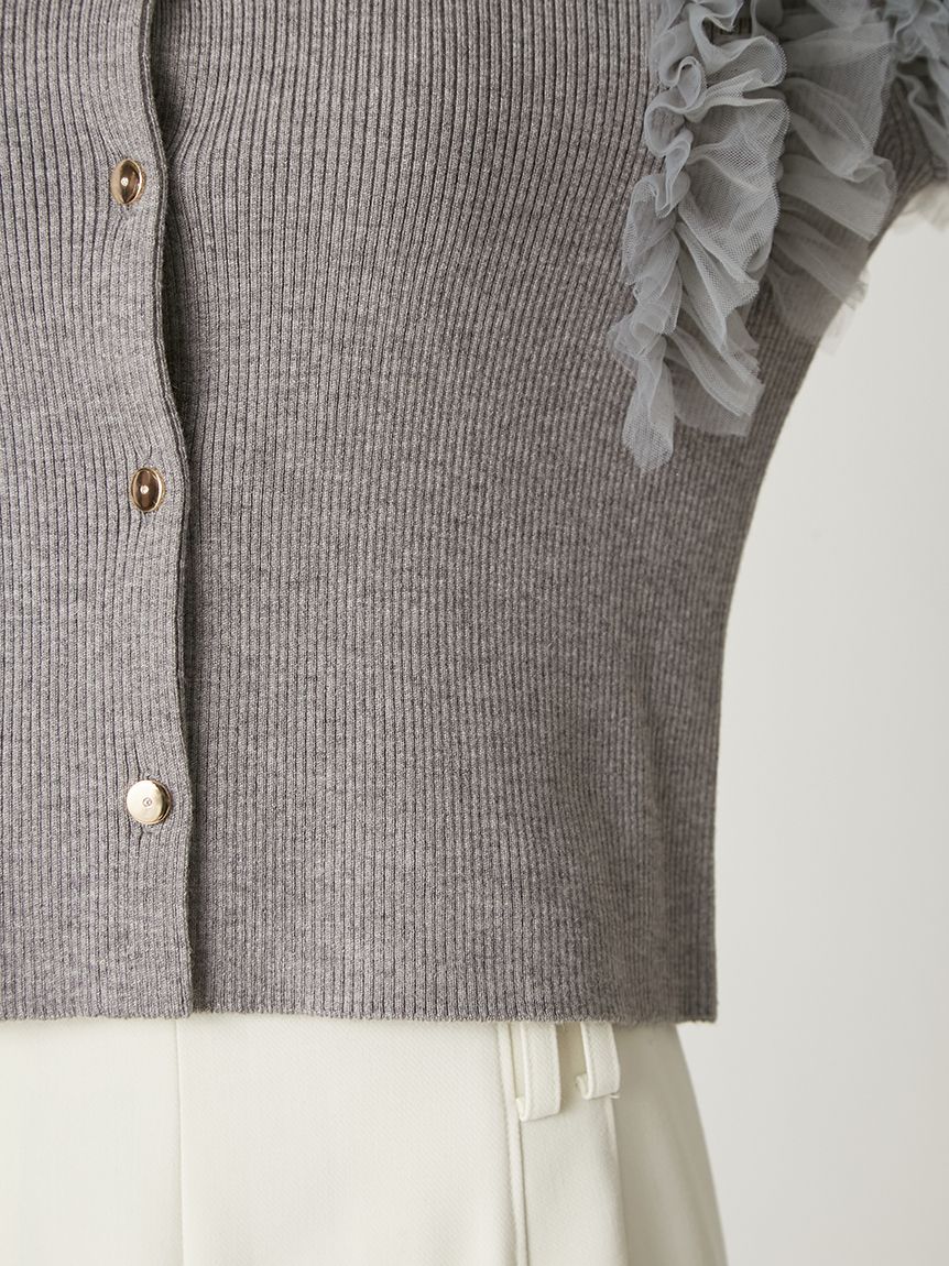 ショルダーチュールフリルニットカーディガン(カーディガン)｜トップス