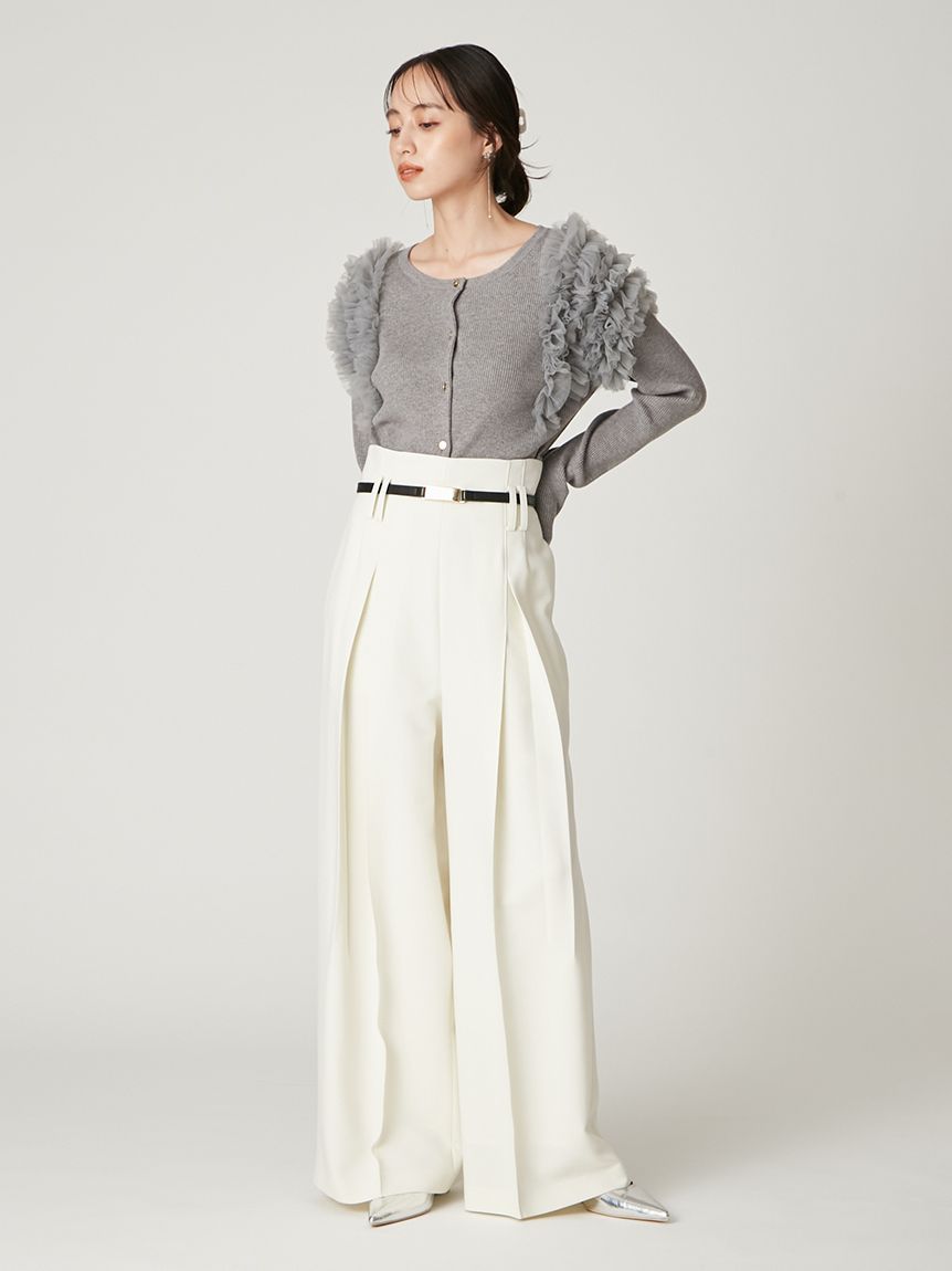 ショルダーチュールフリルニットカーディガン(カーディガン)｜トップス