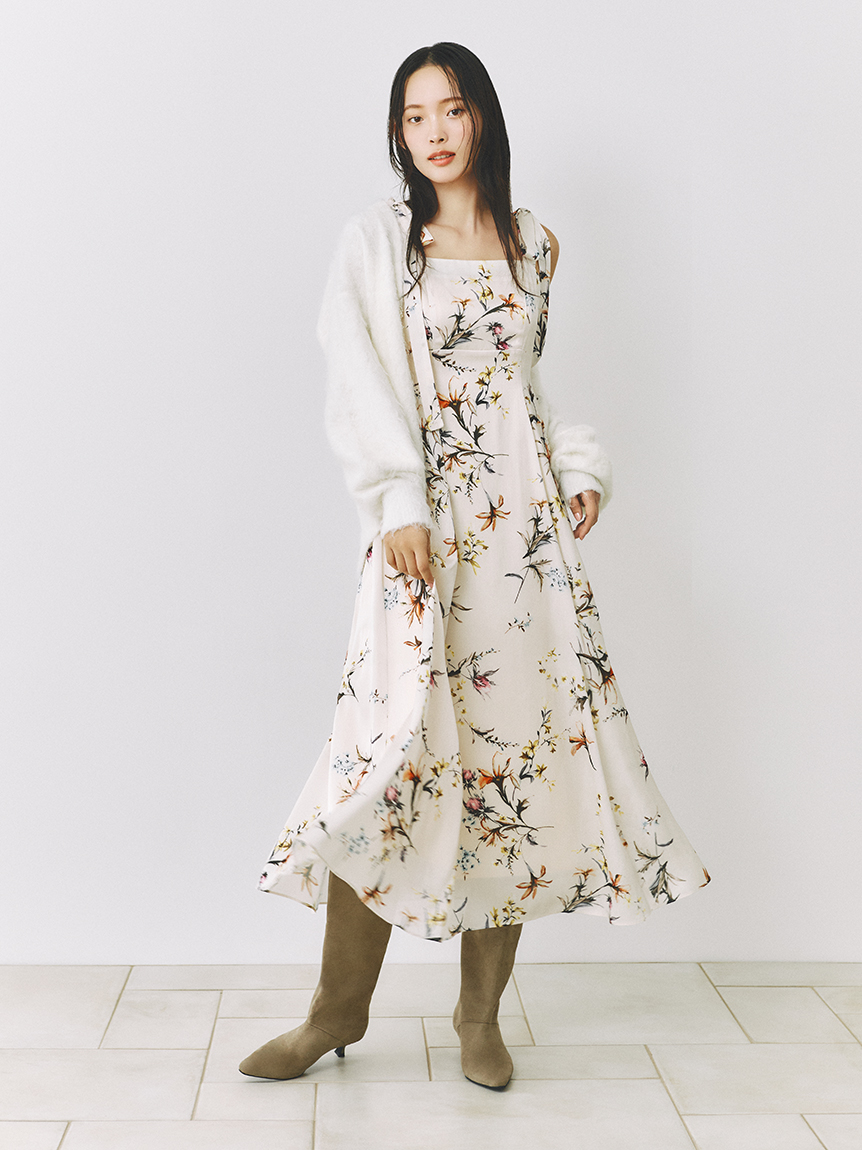 パールリボンシャギーミドルVネックカーディガン(カーディガン