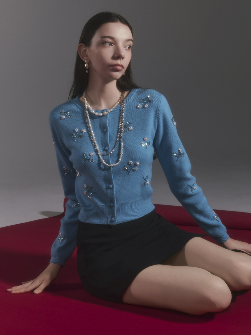 LEONARD シルク 花柄プリント ビジュー ニットカーディガン LILY BROWN ×ANNA SUI】ジャガードビジューニットカーディガン