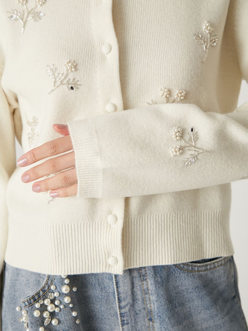 【新品】Super Beauty　フラワー　パールビジュー　ロングカーディガン パールビジューフラワーニットカーディガン(ニット)｜トップス｜FRAY