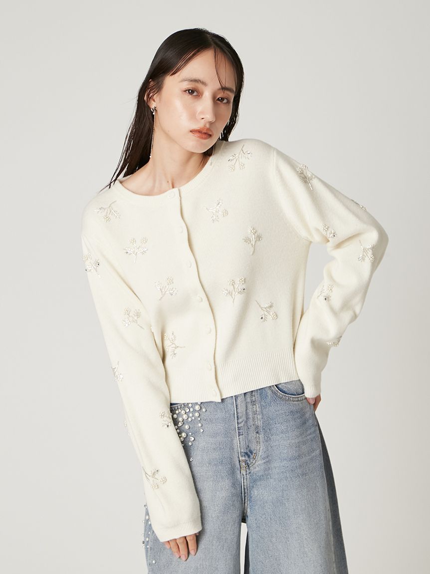 パールビジューフラワーニットカーディガン(ニット)｜トップス｜FRAY