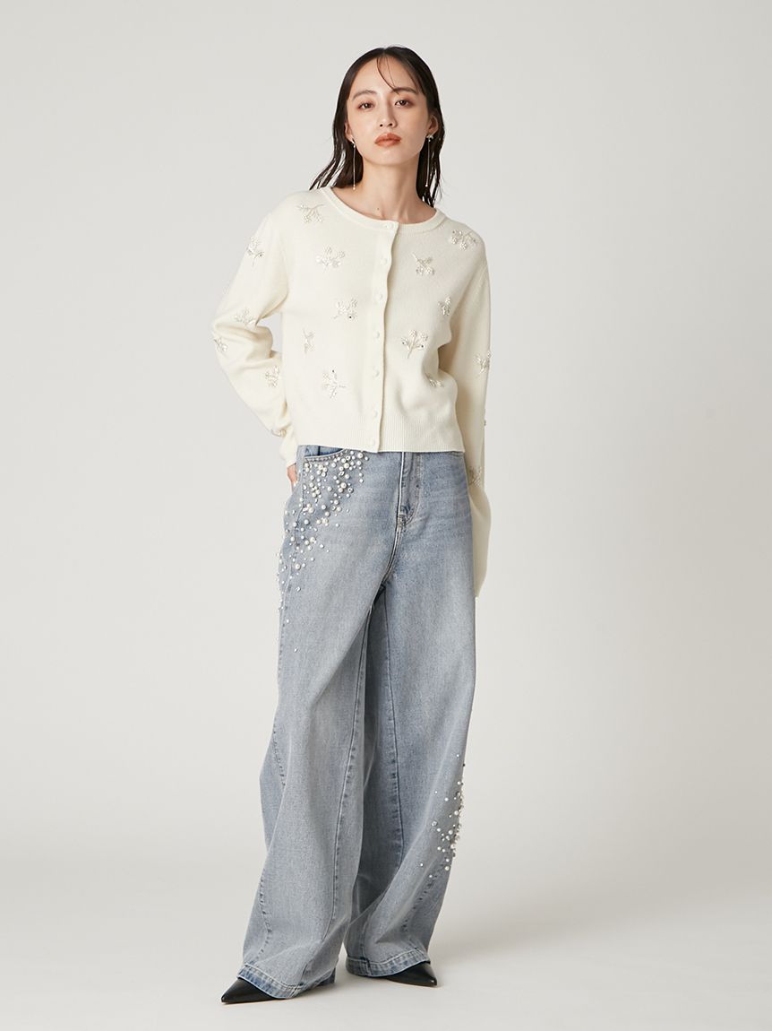 パールビジューフラワーニットカーディガン(ニット)｜トップス｜FRAY