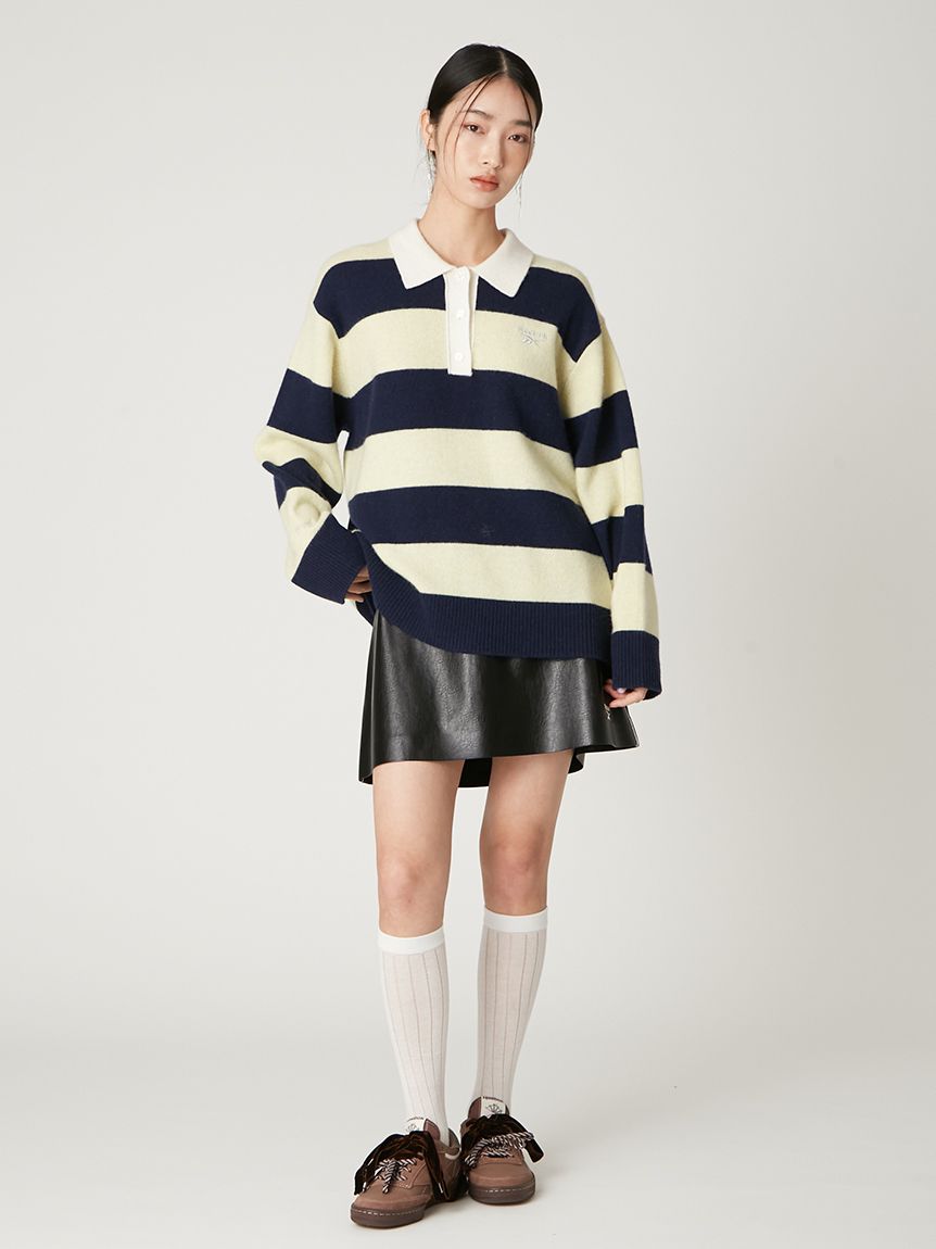 Reebok× FRAY I.D】ラガーカラーポロニットプルオーバー(ニット