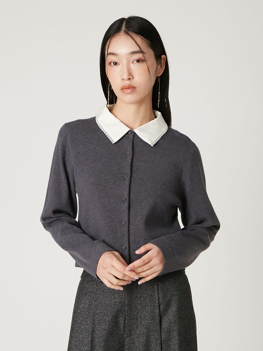 美品 フレイアイディー パールトリムカラーアタッチドカーディガン パールトリムカラーアタッチドカーディガン(カーディガン)｜トップス