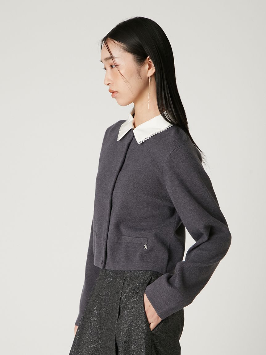 パールトリムカラーアタッチドカーディガン(カーディガン)｜トップス