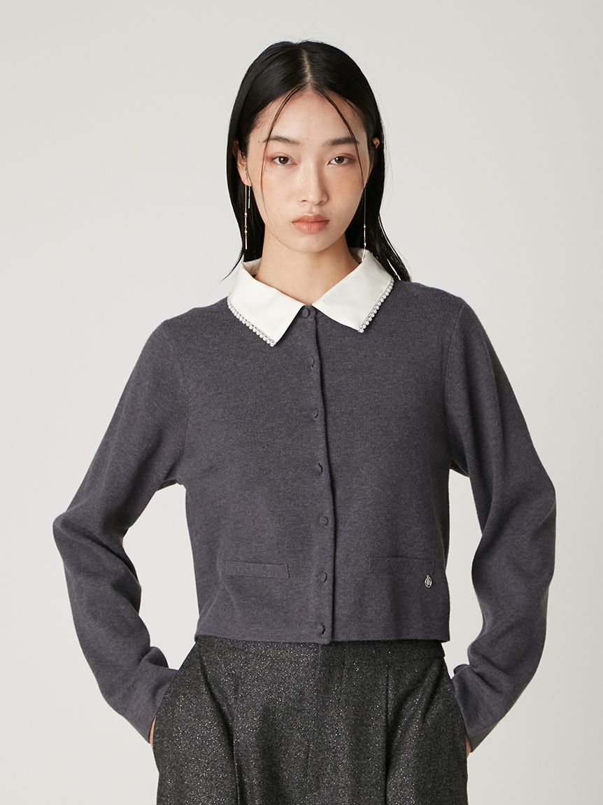 パールトリムカラーアタッチドカーディガン(カーディガン)｜トップス