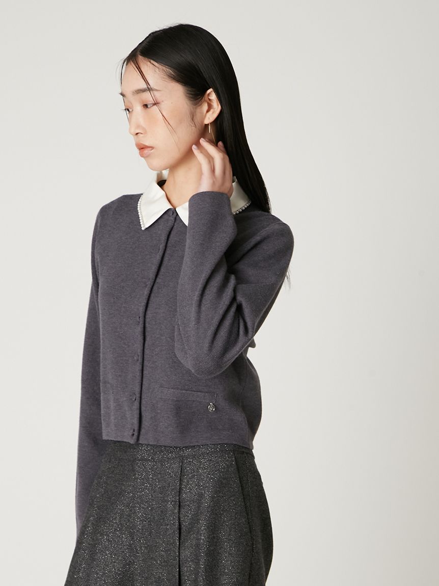 パールトリムカラーアタッチドカーディガン(カーディガン)｜トップス