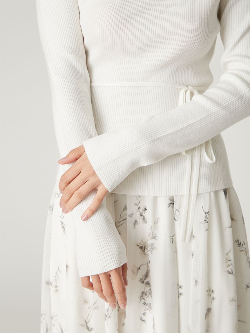 シルクブレンドアシメデコルテドレープリブニット(ニット)｜トップス