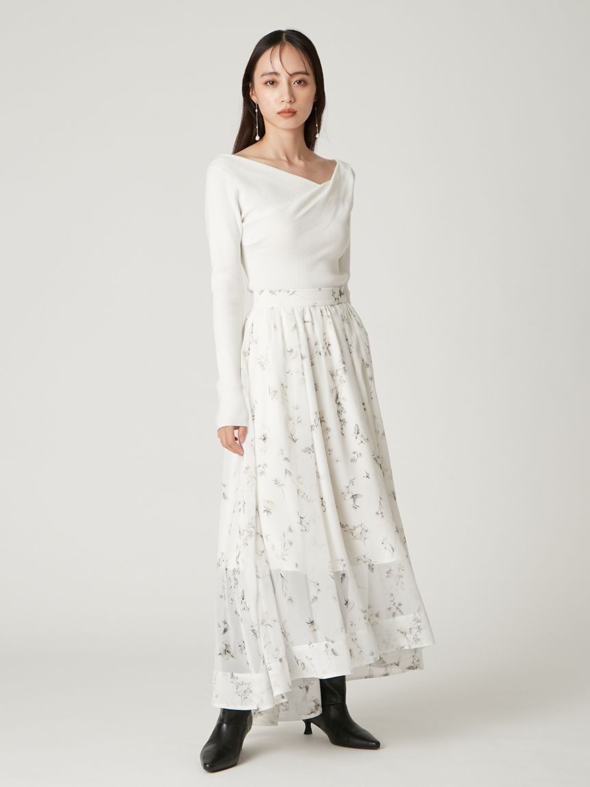 シルクブレンドアシメデコルテドレープリブニット(ニット)｜トップス