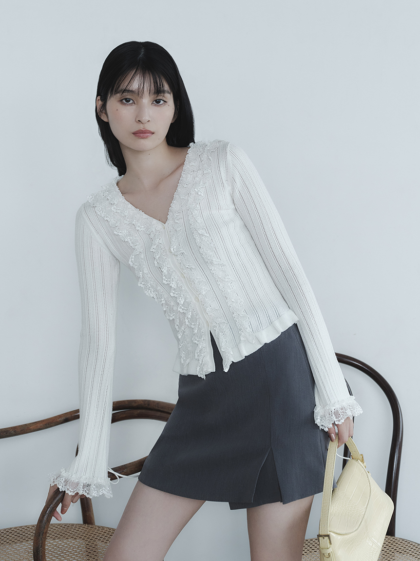 フリルレースコンビニットカーデ(ニット)｜トップス｜FRAY I.D（フレイ