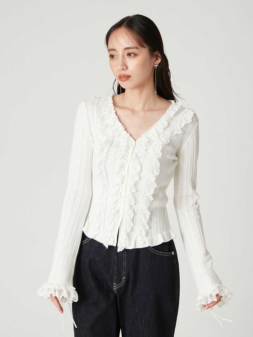 フリルレースコンビニットカーデ(ニット)｜トップス｜FRAY I.D（フレイ