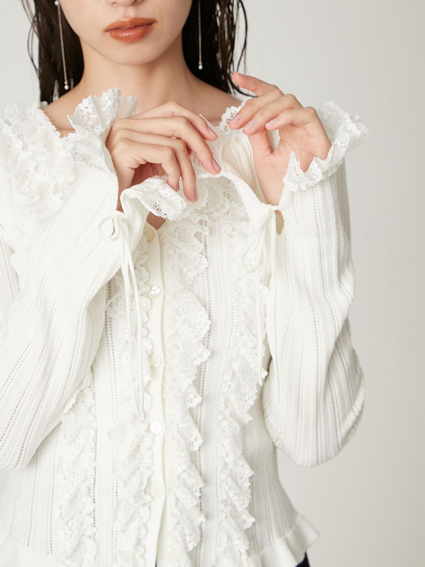 フリルレースコンビニットカーデ(ニット)｜トップス｜FRAY I.D（フレイ