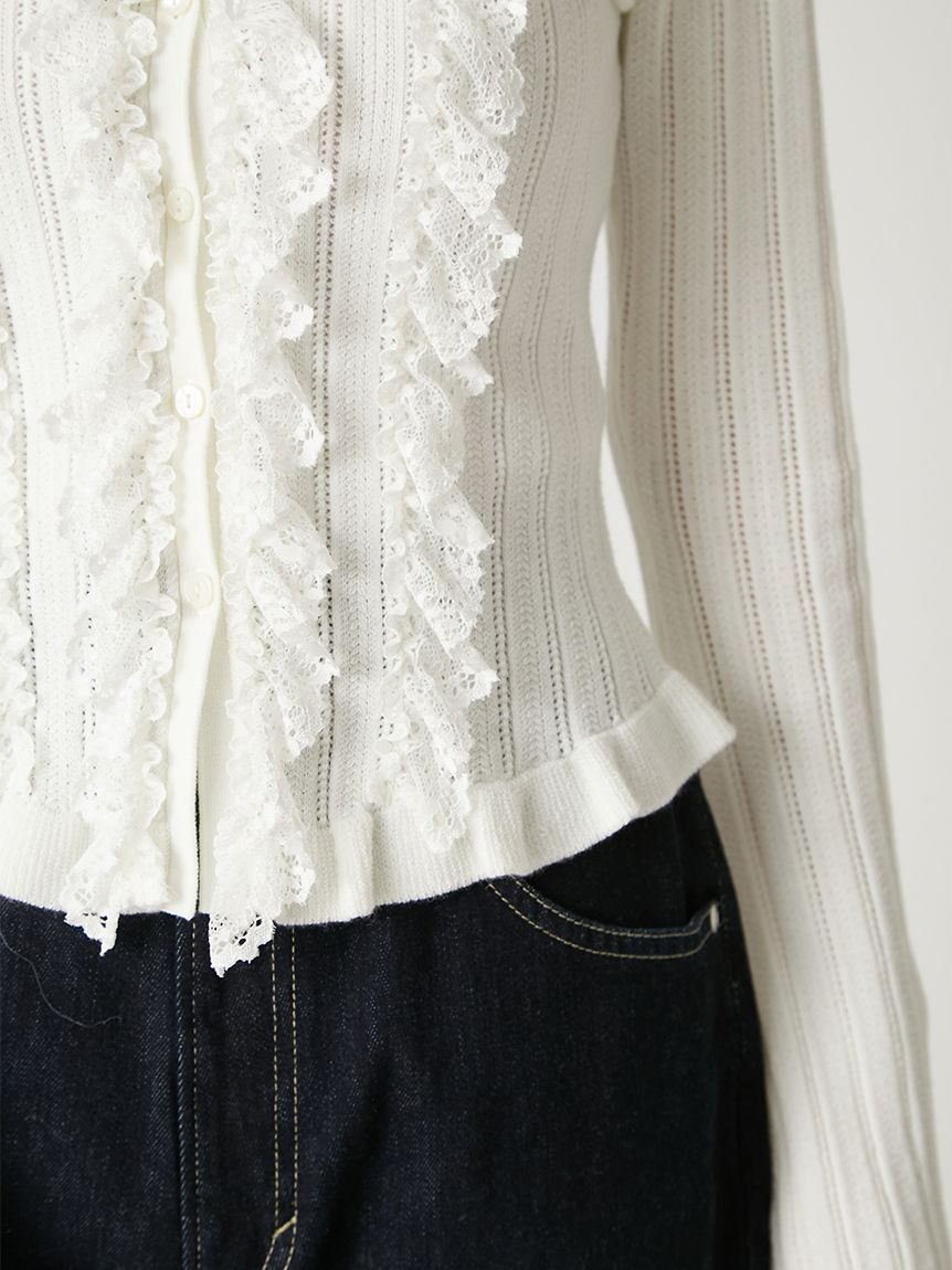 フリルレースコンビニットカーデ(ニット)｜トップス｜FRAY I.D（フレイ