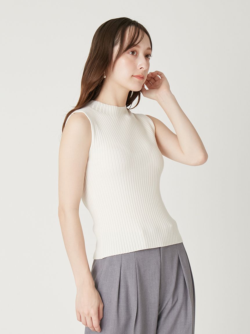 シルクブレンドハイネックノースリリブニット／ウォッシャブル(ニット