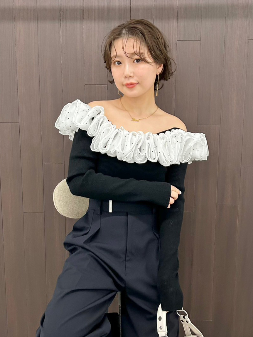 フリルコンビオフショルダーリブニット(ニット)｜トップス｜FRAY I.D