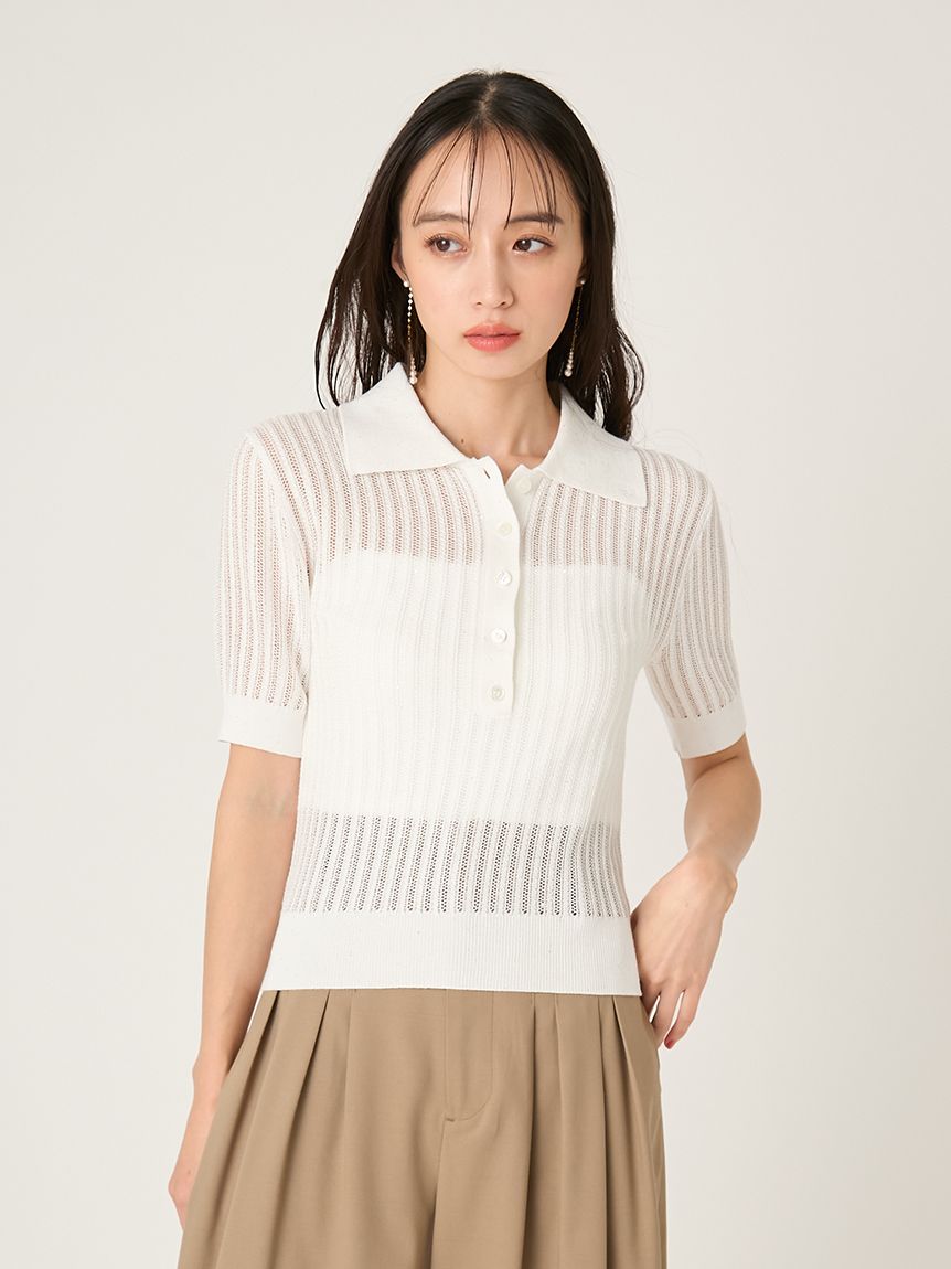 スパンコールアイレットケーブルポロニット(ニット)|トップス|FRAY スパンコールアイレットケーブルポロニット(ニット)|トップス|FRAY