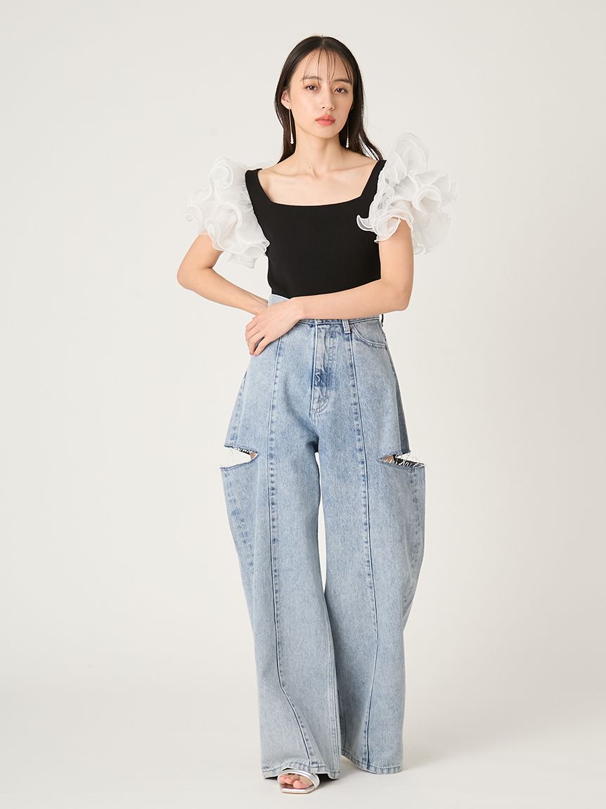 フレイアイディ　オーガンジーフリルスリーブニット　新作　FRAY ID オーガンジーフリルスリーブニット(ニット)｜トップス｜FRAY I.D