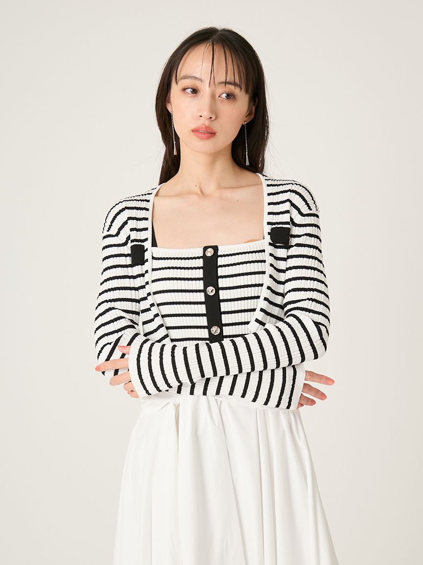 ポケットディテールクロップドリブカーディガン(カーディガン