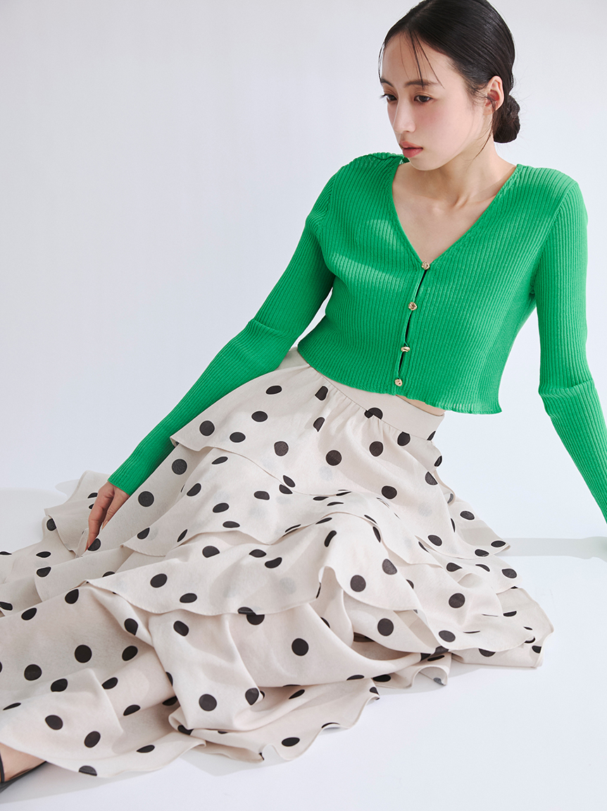 シルクコットンクロップドリブニットカーディガン(ニット)｜トップス