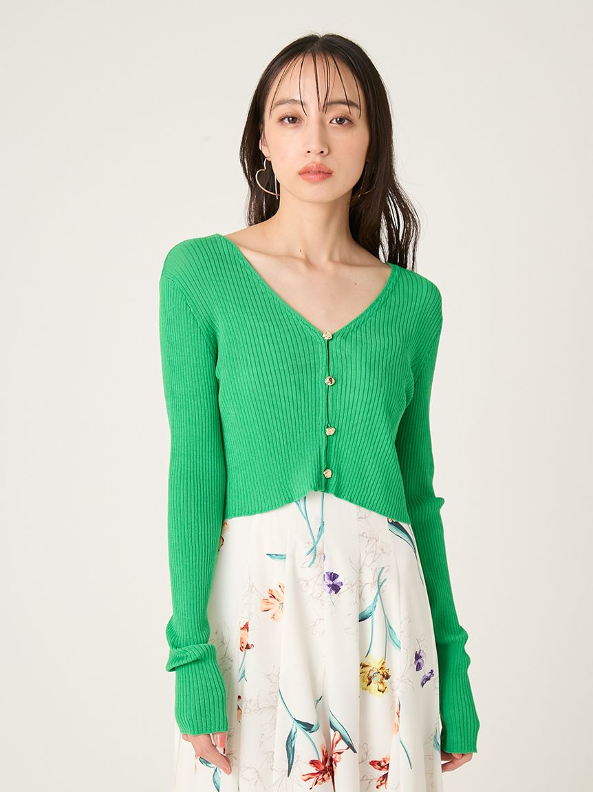 シルクコットンクロップドリブニットカーディガン(ニット)｜トップス