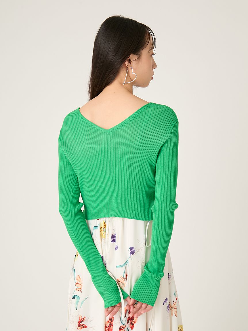 シルクコットンクロップドリブニットカーディガン(ニット)｜トップス