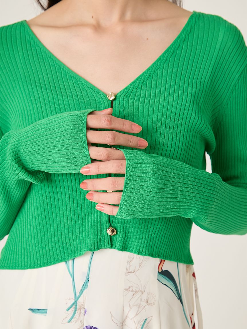 シルクコットンクロップドリブニットカーディガン(ニット)｜トップス