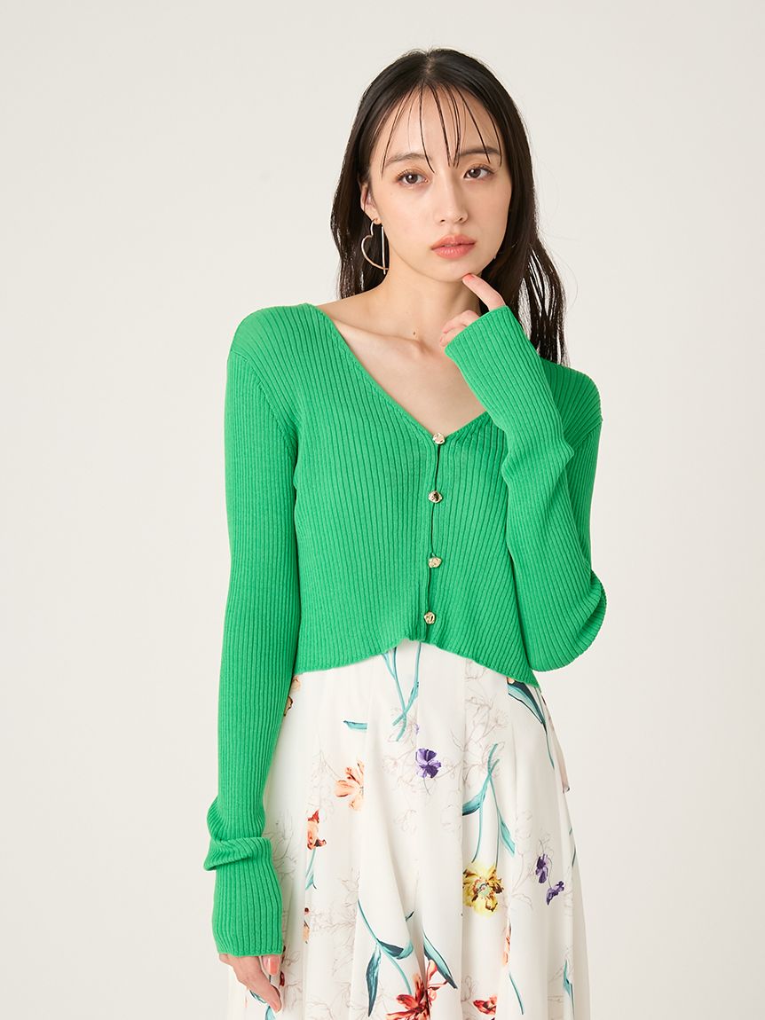 シルクコットンクロップドリブニットカーディガン(ニット)｜トップス