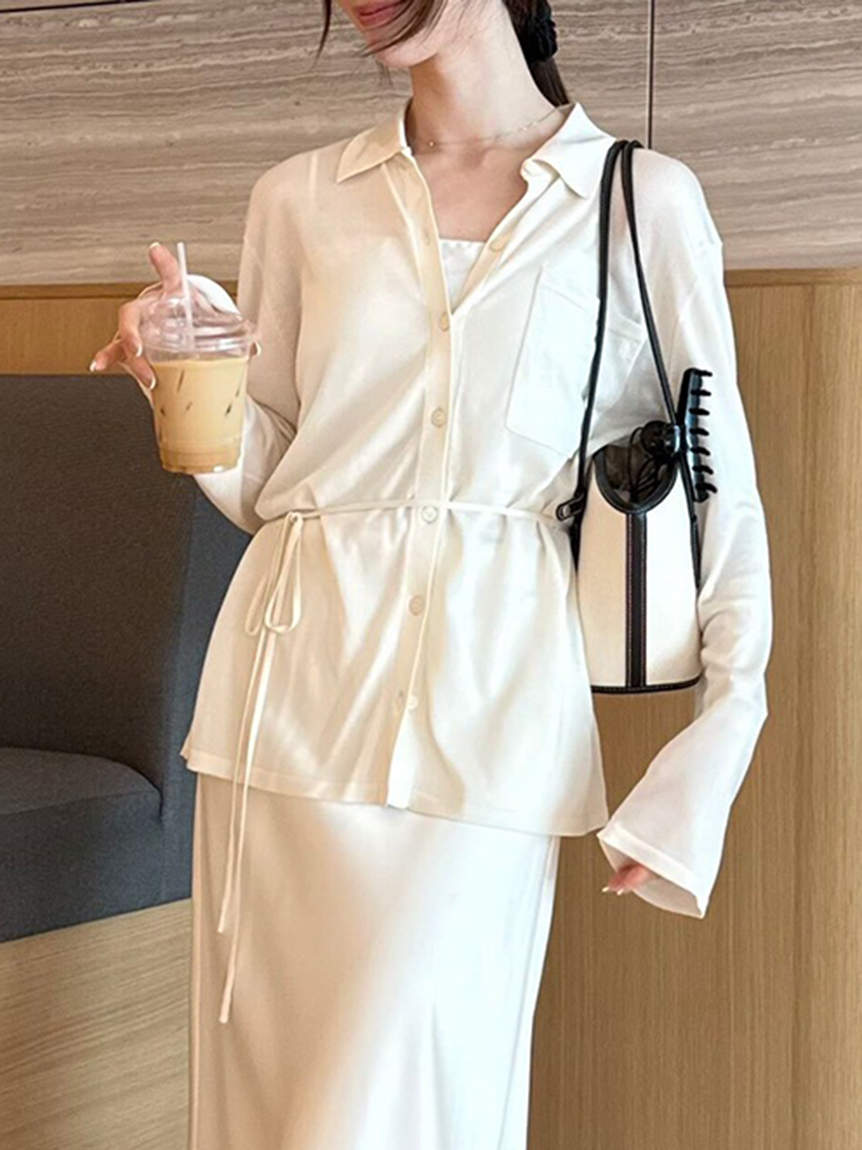 シルクブレンドシアーニットシャツ／ウォッシャブル(ニット)｜トップス