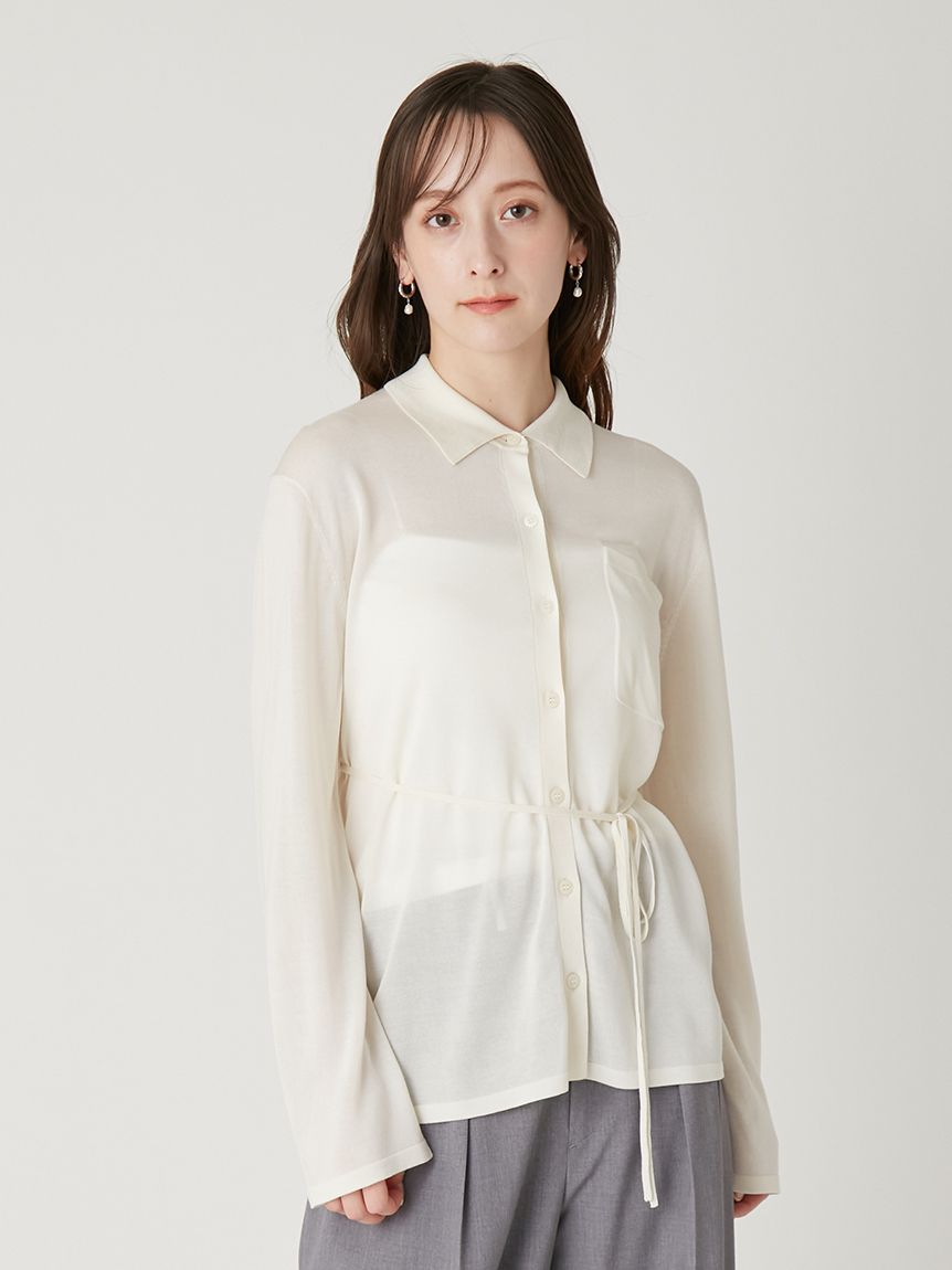 シルクブレンドシアーニットシャツ／ウォッシャブル(ニット)｜トップス