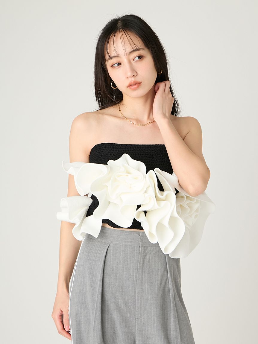 ラインフラワーPT ブラトップ Lサイズ グレー系 脇高フルカップブラジャー（チューリップ柄）（日本製レース