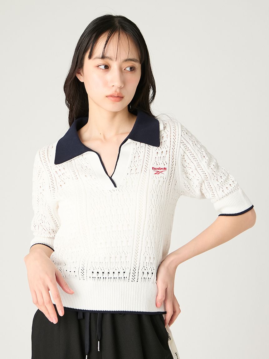 Reebok×FRAY I.D】ポロカラーメッシュニットプルオーバー(ニット