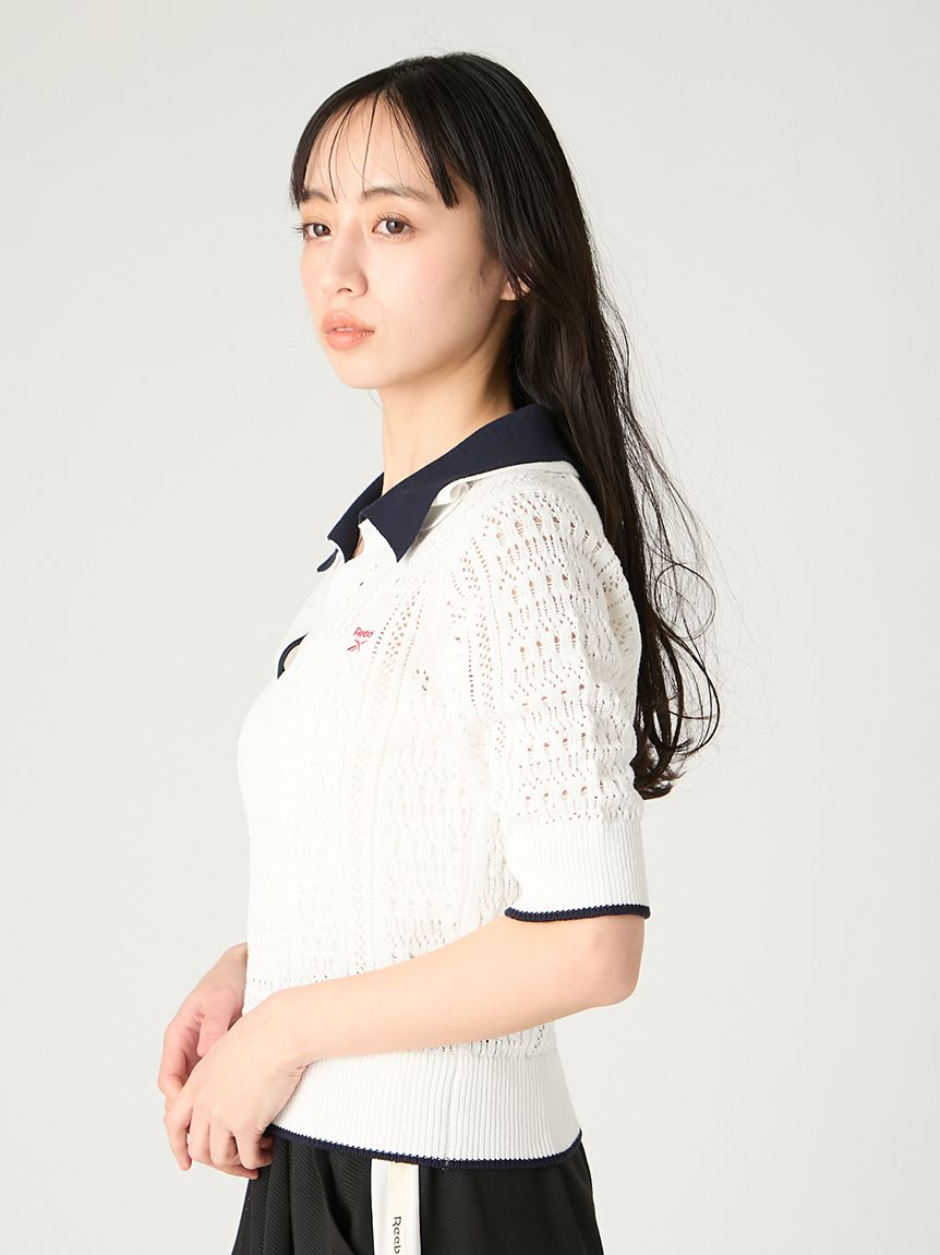 Reebok×FRAY I.D】ポロカラーメッシュニットプルオーバー(ニット
