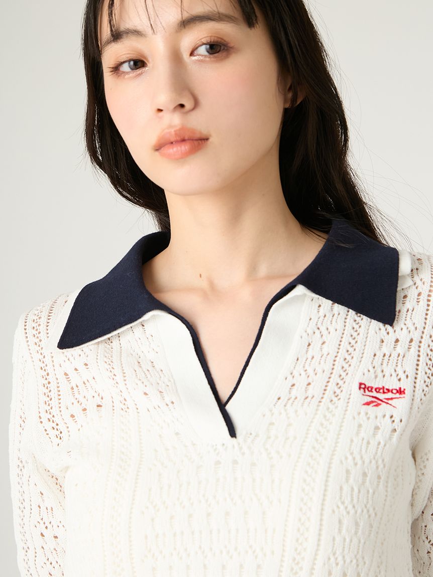 Reebok×FRAY I.D】ポロカラーメッシュニットプルオーバー(ニット Reebok×FRAY I.D】ポロカラーメッシュニットプルオーバー(ニット