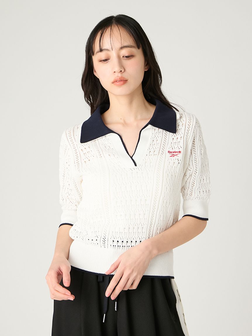 Reebok×FRAY I.D】ポロカラーメッシュニットプルオーバー(ニット