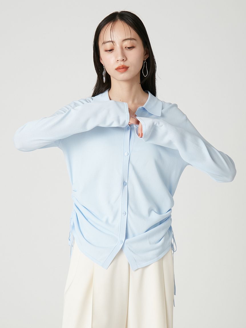 FRAY I.D ウォッシャブル・接触冷感　ドロストデザインニットシャツ ウォッシャブル・接触冷感】ドロストデザインニットシャツ(ニット