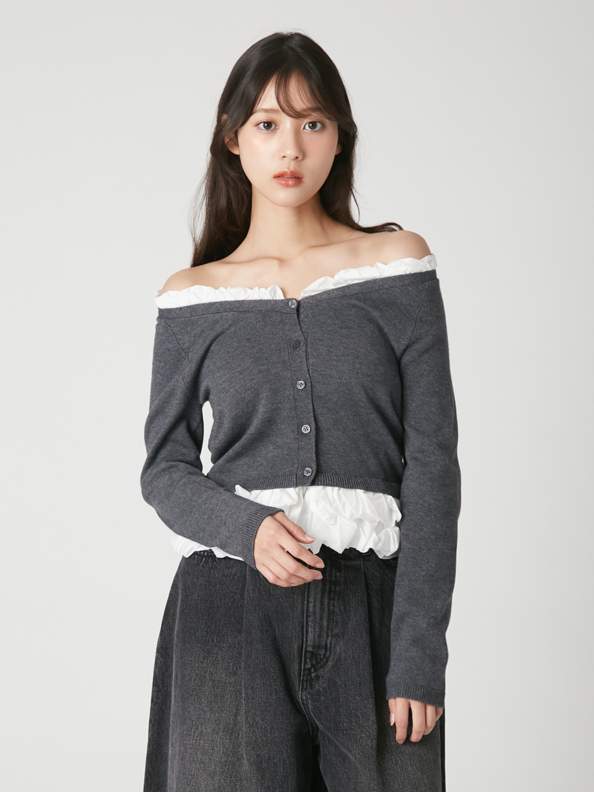 WEB限定】2wayオフショルフリルペプラムニットカーディガン(ニット
