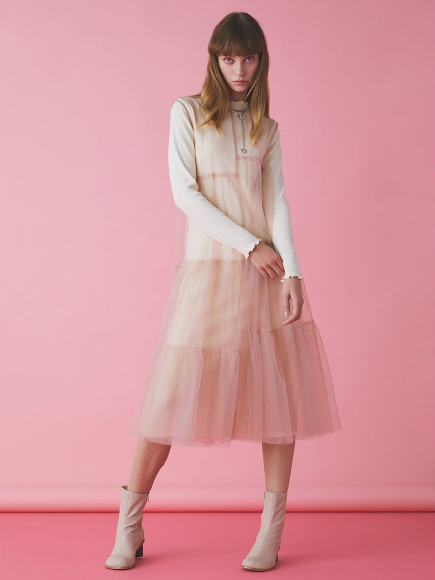 ティアードチュールロングワンピース ピンク （New year 