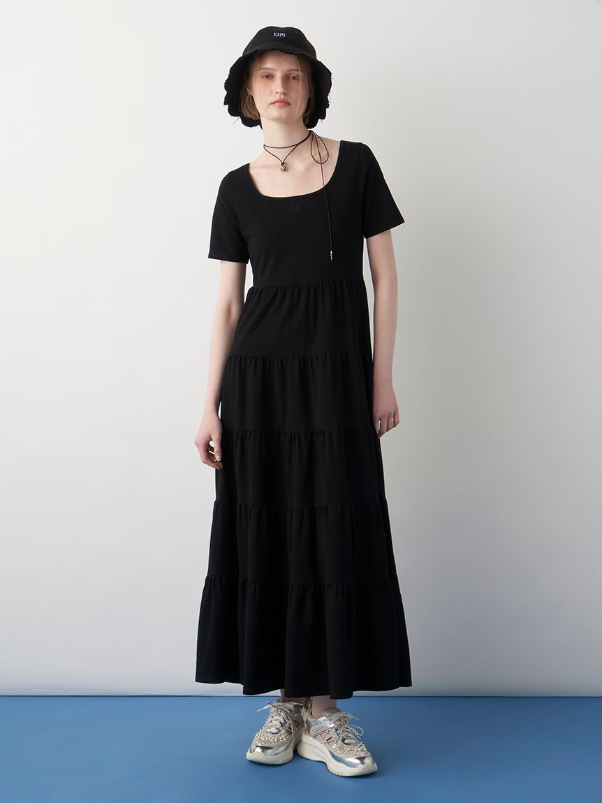 限定サイズ】ロゴ刺繍ティアードカットワンピース(ロング
