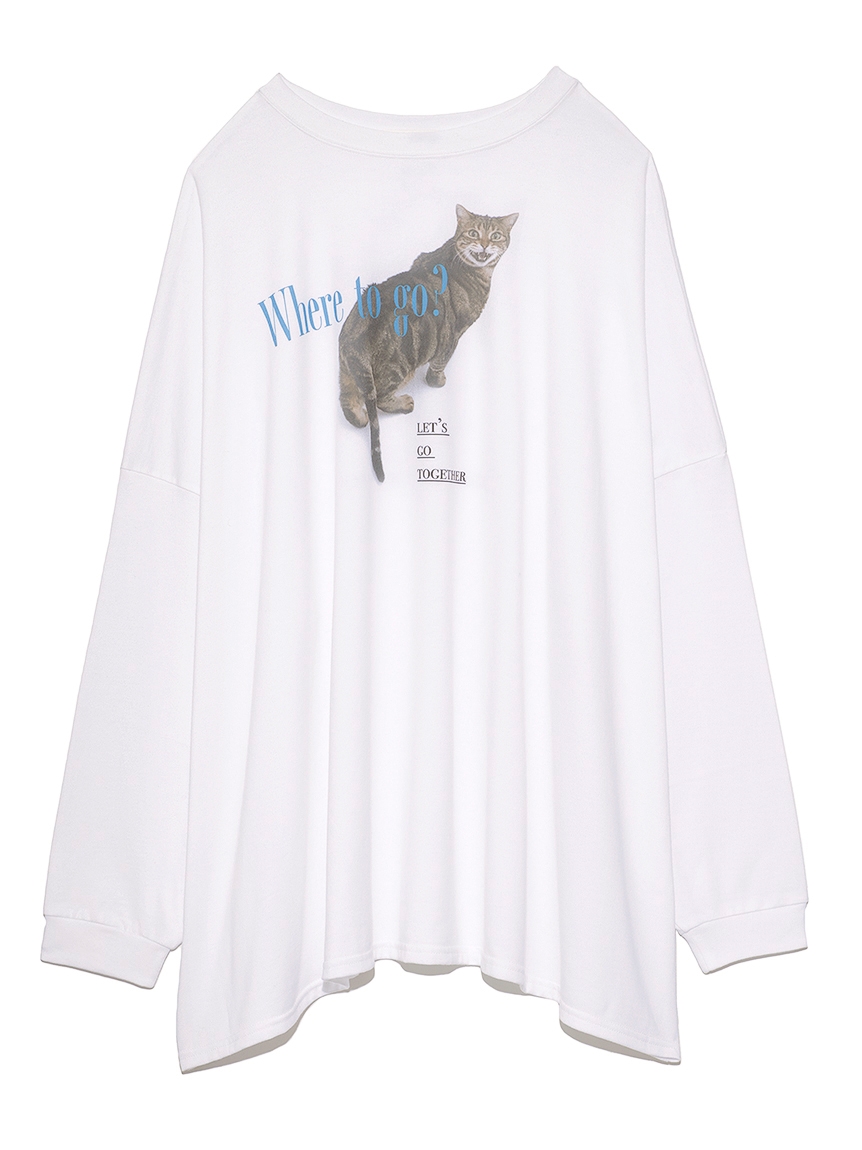 猫プリントオーバーサイズ長袖T
