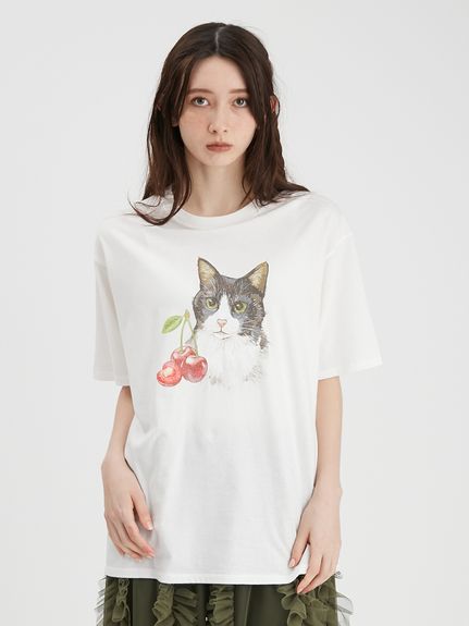 新発売 上國料萌衣コラボ】キャットチェリーTシャツ(Tシャツ)｜トップス Tシャツ(半袖+袖なし)