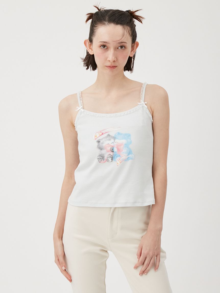 Lizii Lin】キャットプリントキャミソール(Tシャツ／カットソー