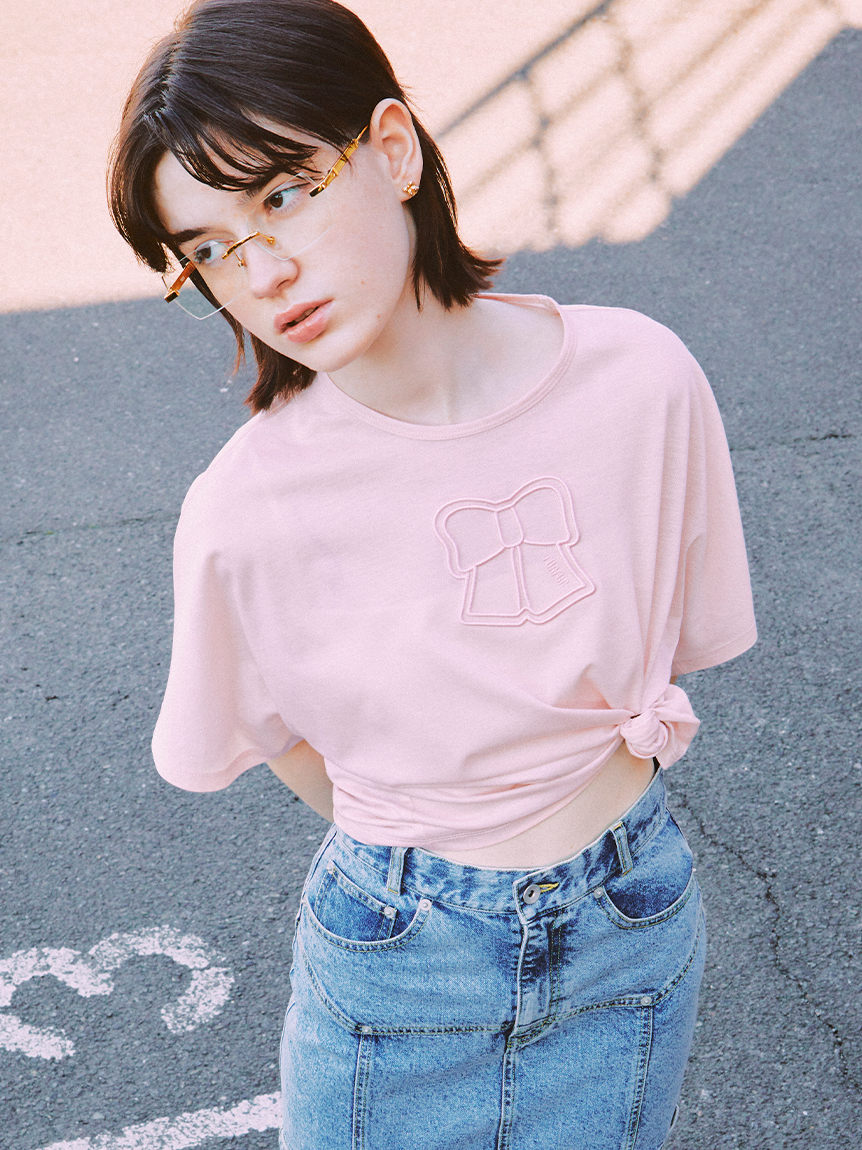 リボンロゴ刺繍ワイドスリーブTシャツ(Tシャツ／カットソー