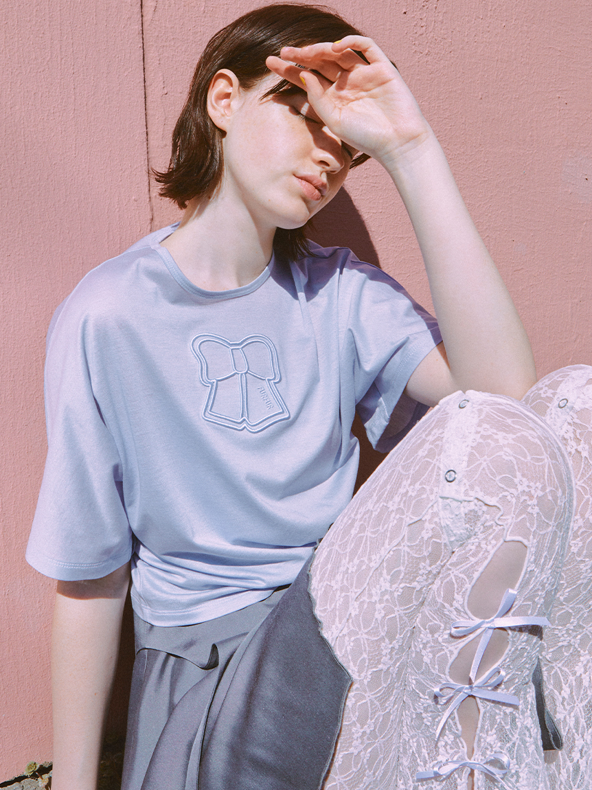 リボンロゴ刺繍ワイドスリーブTシャツ(Tシャツ／カットソー