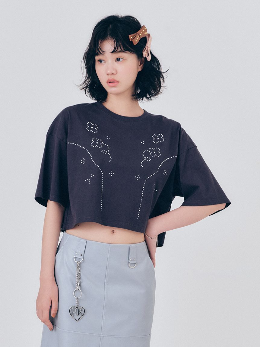 ビジューデザインTシャツ(Tシャツ／カットソー)｜トップス